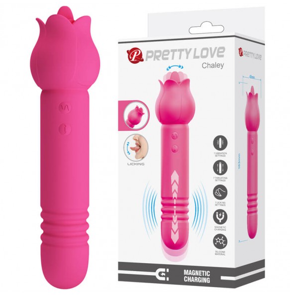 PRETTY LOVE - Chaley Tongue Licking Thrusting Vibration Massager (Chargeable - Red Rose)